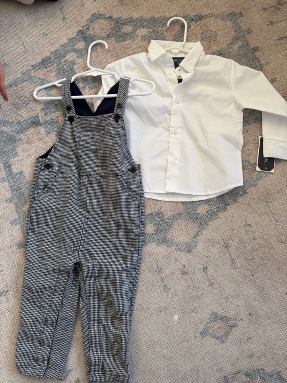 Janie and Jack Navy & White Houndstooth Overalls Set
